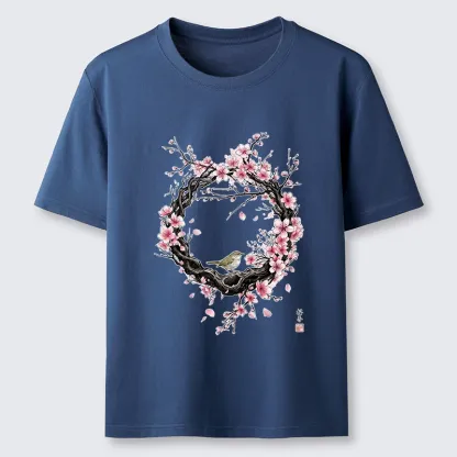Tokyo-Tiger Sakura Wreath And Little Bird Classic T-Shirt