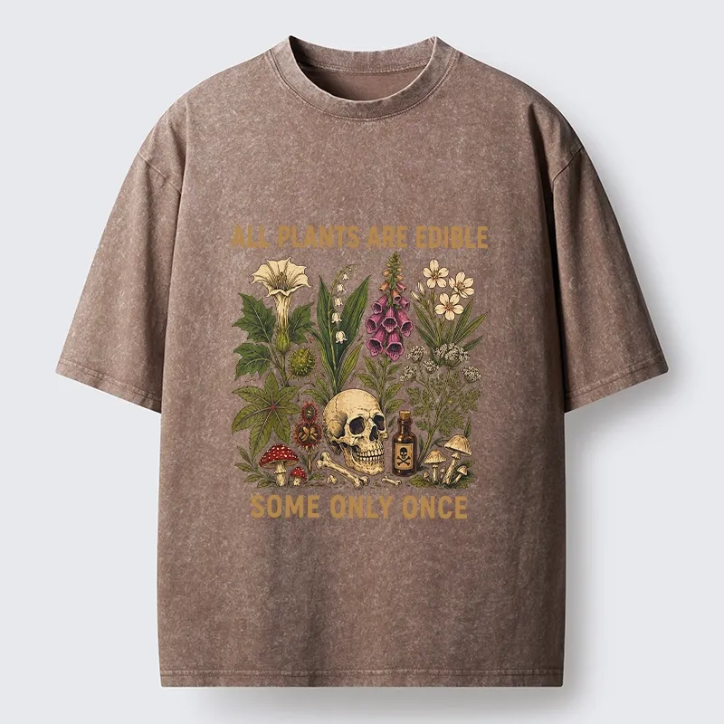 Tokyo-Tiger Edible Plants Some Only Once Joke Washed T-Shirt