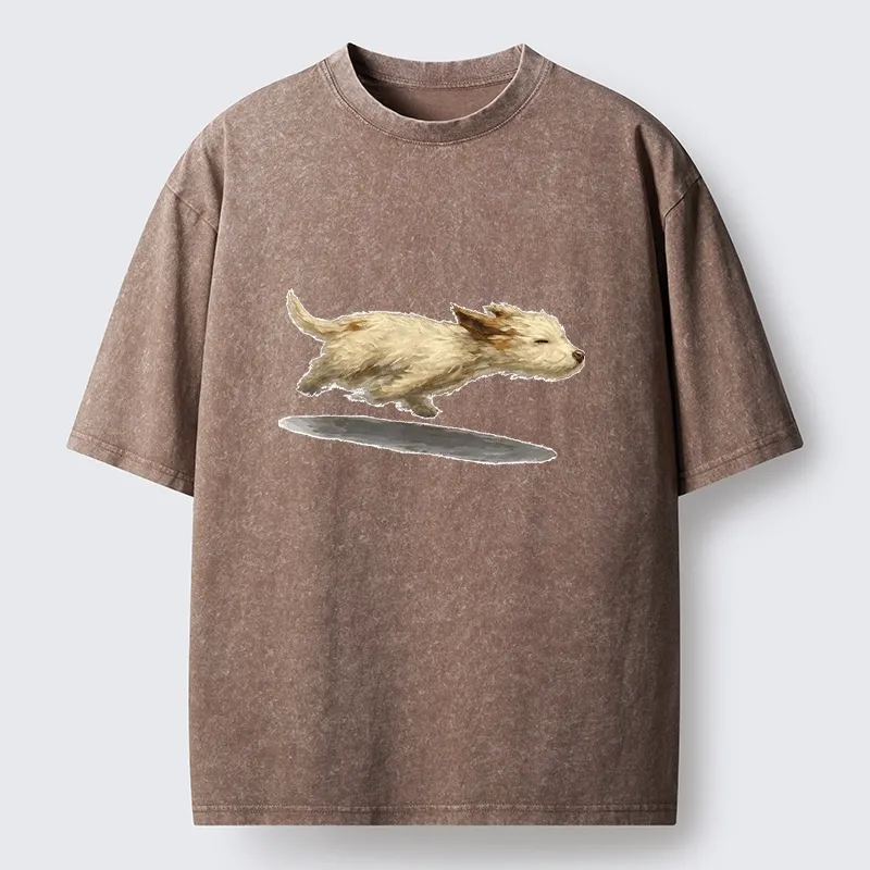 Tokyo-Tiger Happy Puppy Running Free Washed T-Shirt