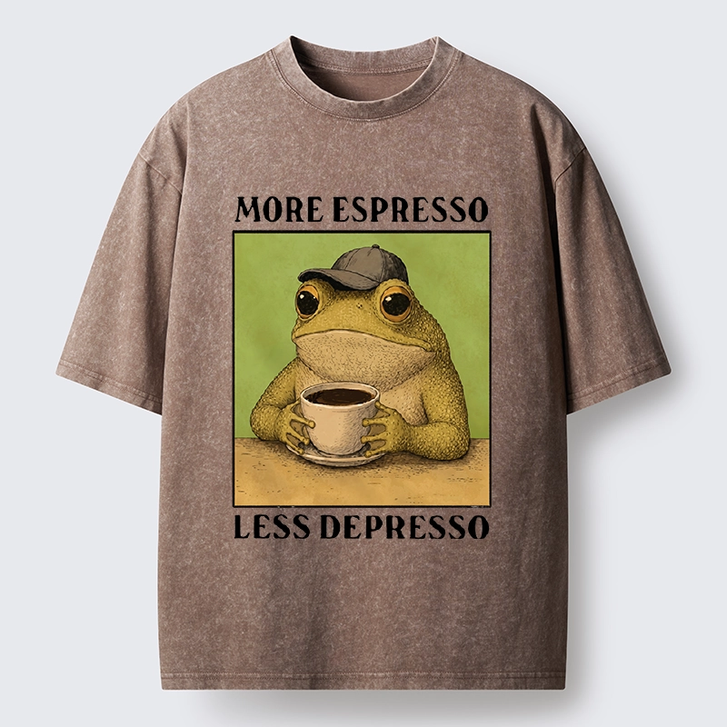 Tokyo-Tiger Frog Drinking Coffee Funny Washed T-Shirt