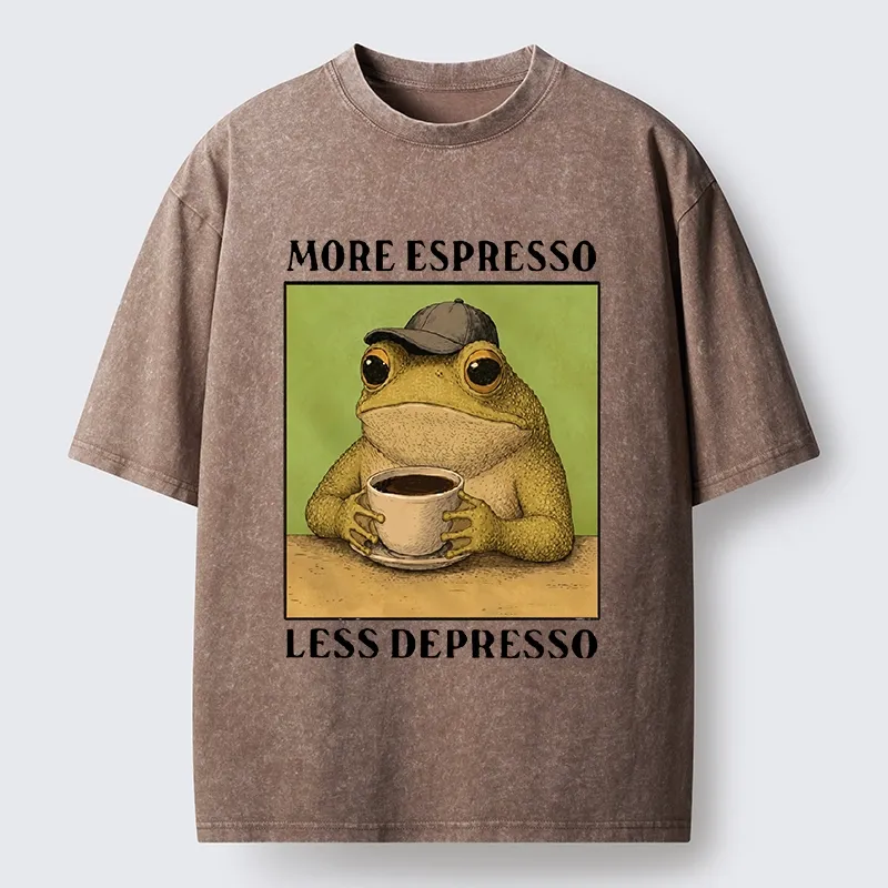 Tokyo-Tiger Frog Drinking Coffee Funny Washed T-Shirt