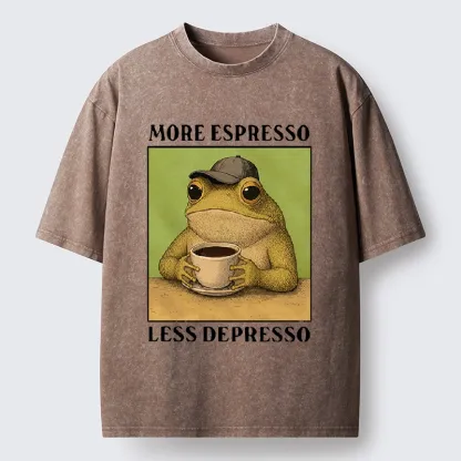 Tokyo-Tiger Frog Drinking Coffee Funny Washed T-Shirt