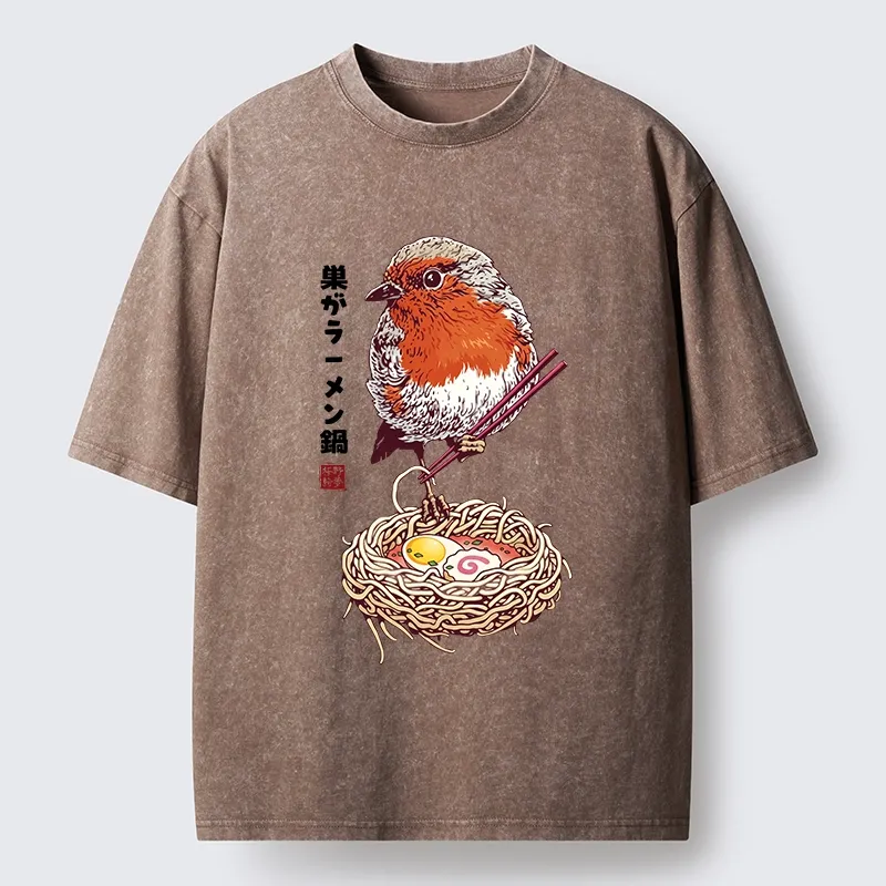 Tokyo-Tiger Northern Cardinal With Ramen Nest Washed T-Shirt