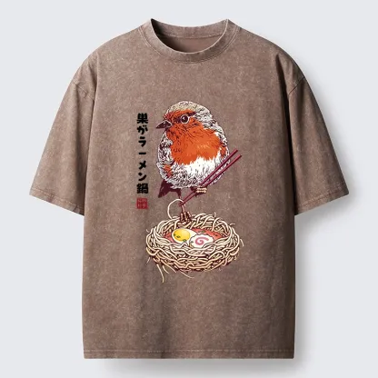 Tokyo-Tiger Northern Cardinal With Ramen Nest Washed T-Shirt