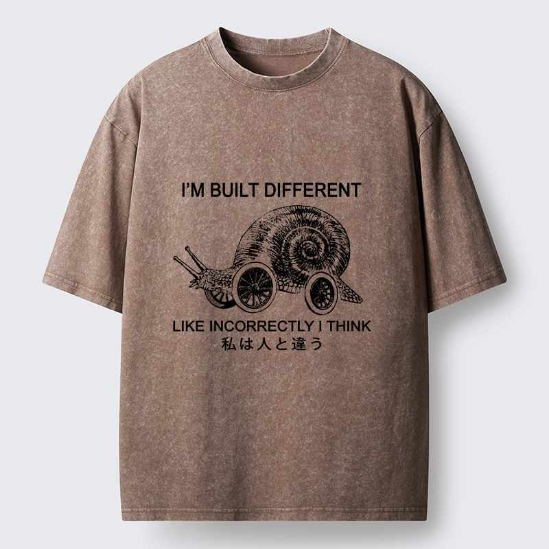 Tokyo-Tiger Snail Built Different With Wheels Joke Washed T-Shirt