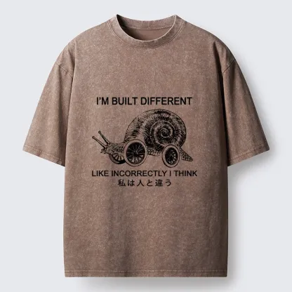 Tokyo-Tiger Snail Built Different With Wheels Joke Washed T-Shirt