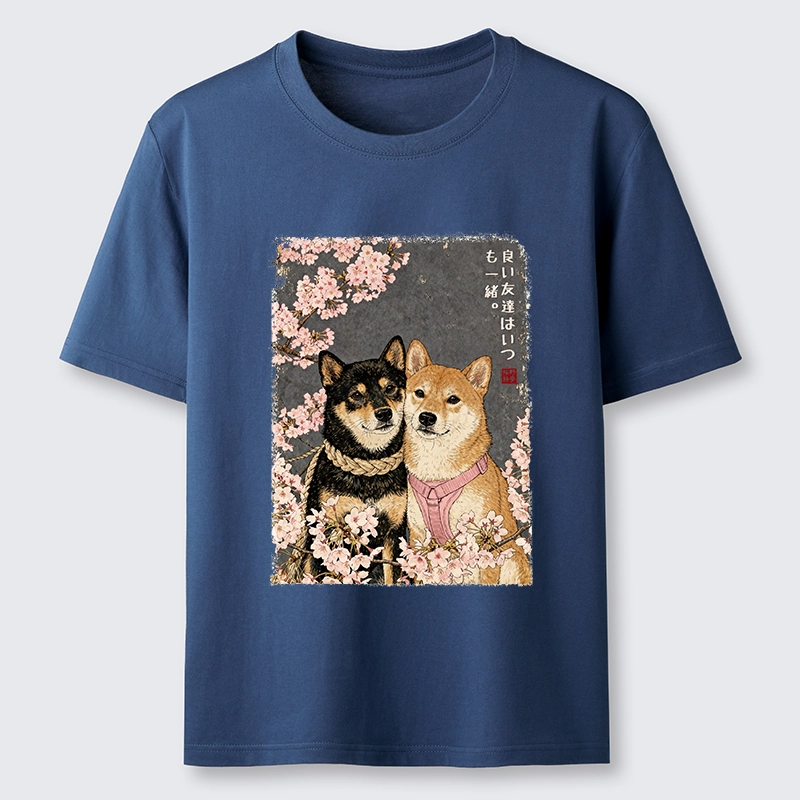 Tokyo-Tiger Two Shibas And Sakura Flowers Classic T-Shirt