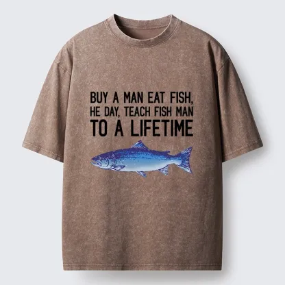 Tokyo-Tiger Sarcastic Fish Proverb Meme With Salmon Washed T-Shirt