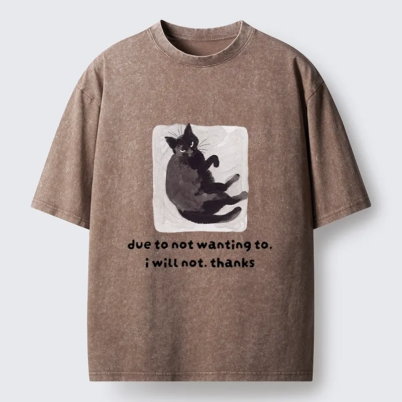 Tokyo-Tiger Cat Says No Thanks Funny Vibe Washed T-Shirt