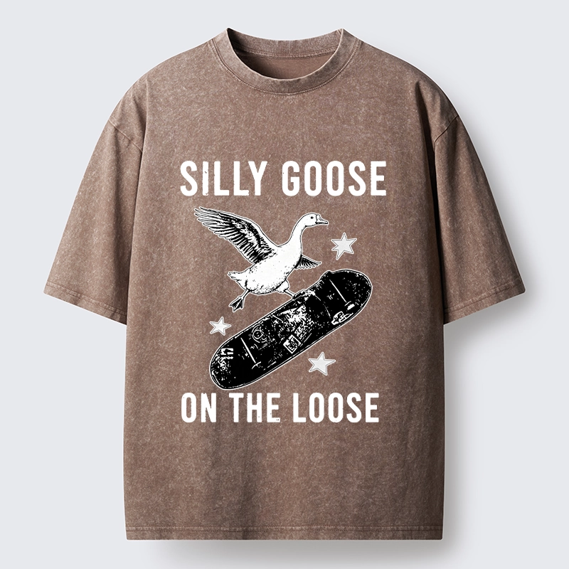 Tokyo-Tiger Cool Goose On Skateboard Washed T-Shirt