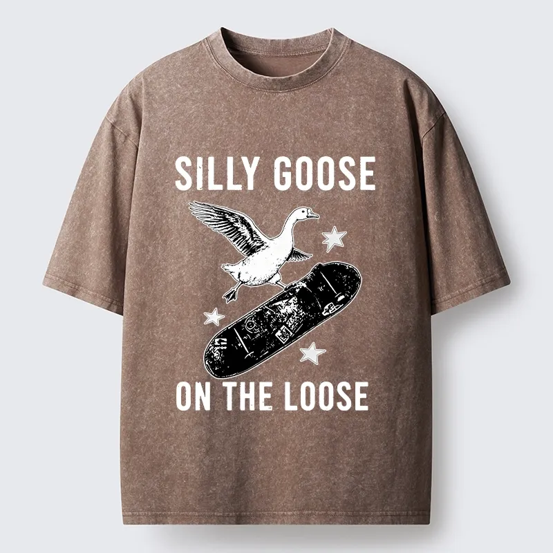 Tokyo-Tiger Cool Goose On Skateboard Washed T-Shirt