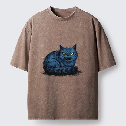 Tokyo-Tiger Fierce Blue Cat With Sharp Teeth Art Washed T-Shirt