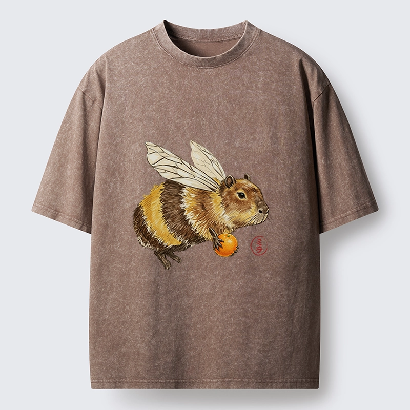 Tokyo-Tiger Funny Capybara Bee Meme Art Washed T-Shirt