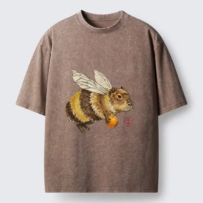 Tokyo-Tiger Funny Capybara Bee Meme Art Washed T-Shirt