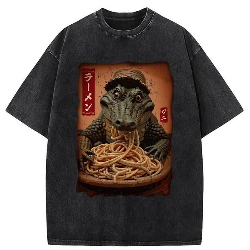 Tokyo-Tiger Ramen Lover Crocodile Washed T-Shirt