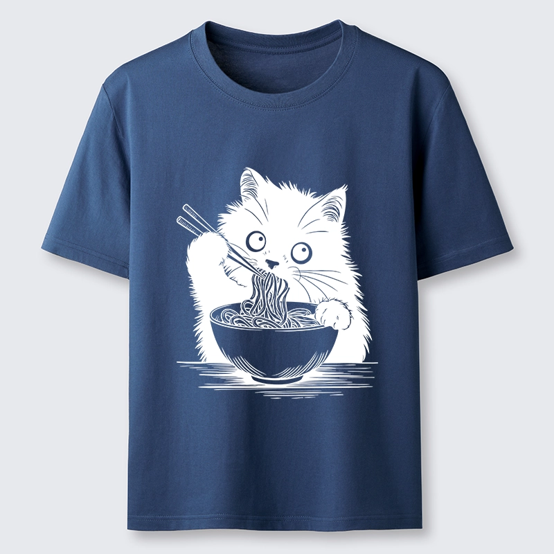 Tokyo-Tiger Black Cat Eating Ramen Funny Line Art Classic T-Shirt