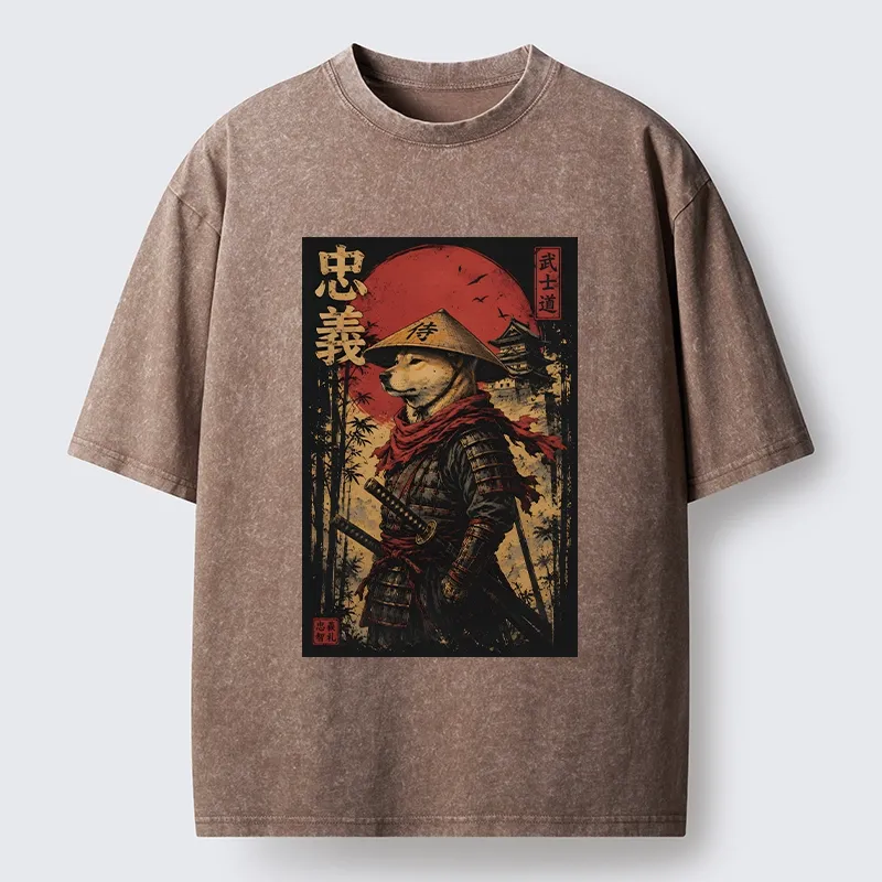 Tokyo-Tiger Loyal Samurai Dog With A Sword Washed T-Shirt