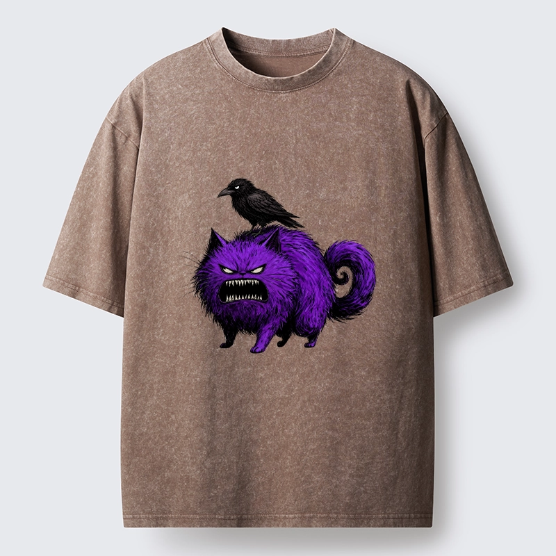 Tokyo-Tiger Spooky Purple Cat Ready To Attack Washed T-Shirt