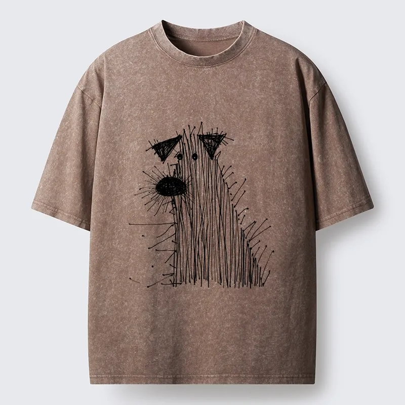 Tokyo-Tiger Wild And Woolly Hand Drawn Dog Washed T-Shirt
