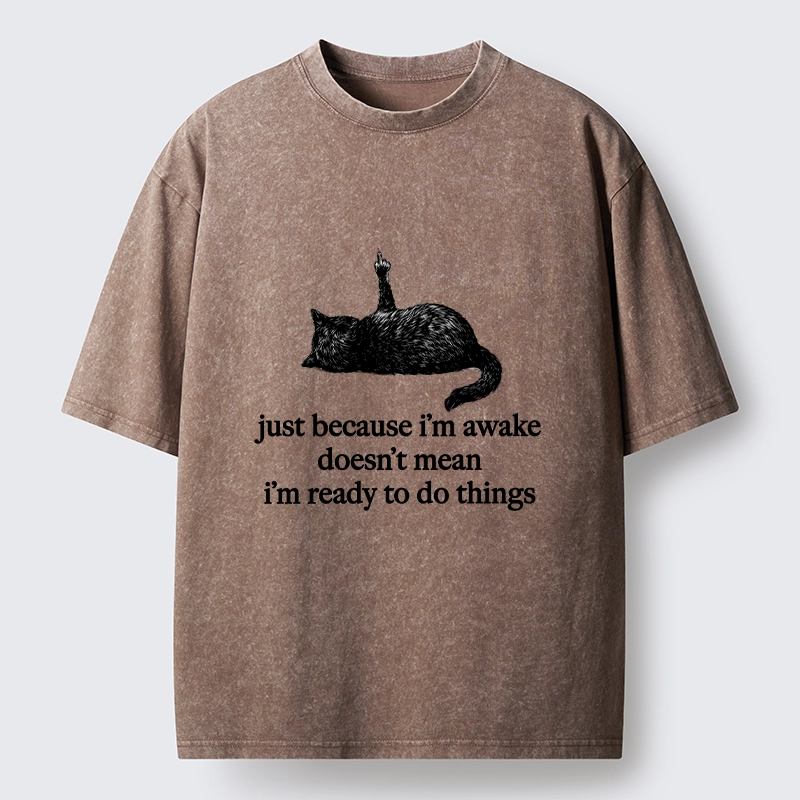 Tokyo-Tiger Black Cat Says Its Not Ready Yet Washed T-Shirt