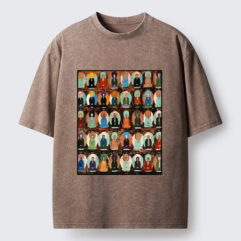 Tokyo-Tiger Peaceful Buddha Wall In Bright Colors Washed T-Shirt
