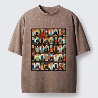 Tokyo-Tiger Peaceful Buddha Wall In Bright Colors Washed T-Shirt