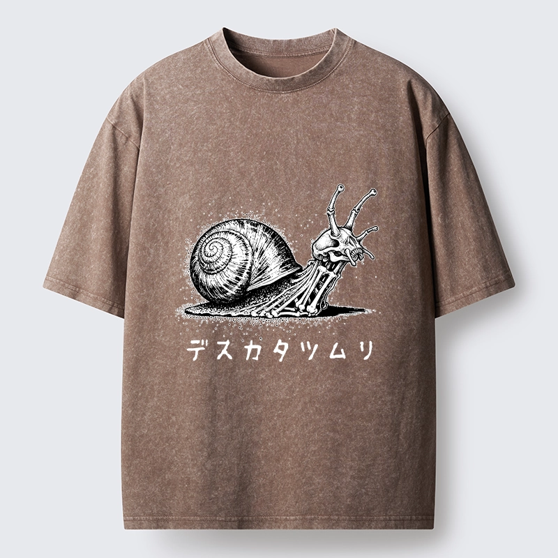 Tokyo-Tiger Creepy Skeleton Snail Inked Style Washed T-Shirt