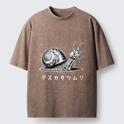 Tokyo-Tiger Creepy Skeleton Snail Inked Style Washed T-Shirt