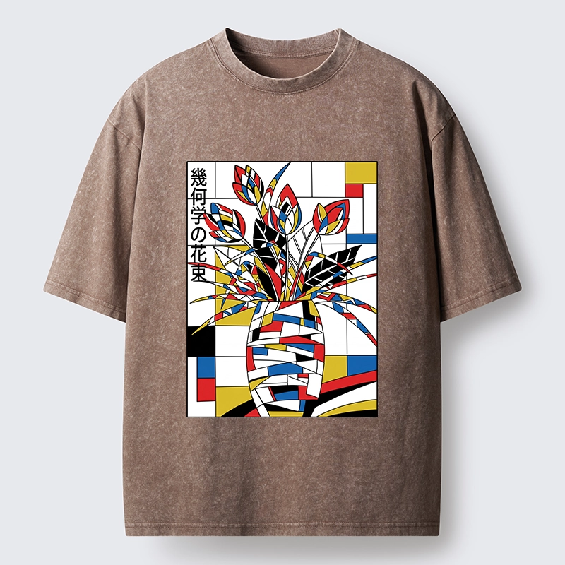 Tokyo-Tiger Geometric Tulips In Modern Art Style Washed T-Shirt