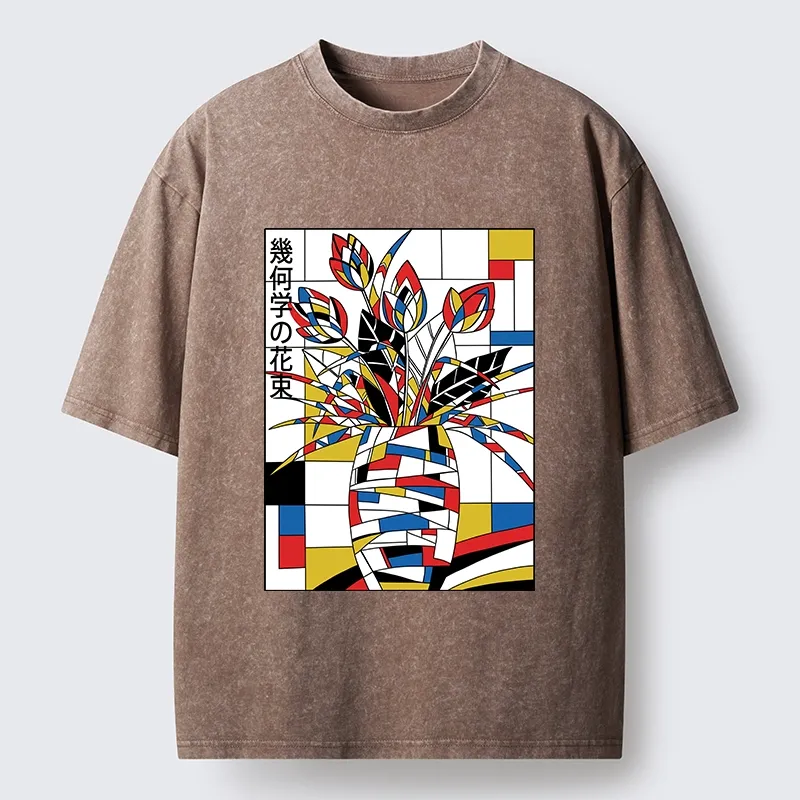 Tokyo-Tiger Geometric Tulips In Modern Art Style Washed T-Shirt