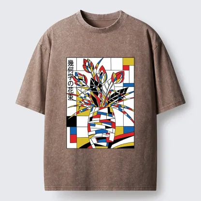 Tokyo-Tiger Geometric Tulips In Modern Art Style Washed T-Shirt