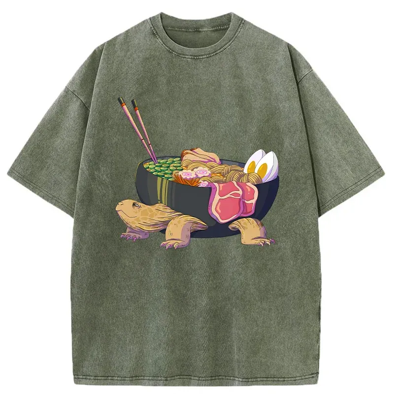 Tokyo-Tiger Turtle Ramen Funny Washed T-Shirt