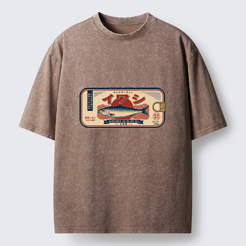 Tokyo-Tiger Vintage Japanese Sardine Can Art Washed T-Shirt