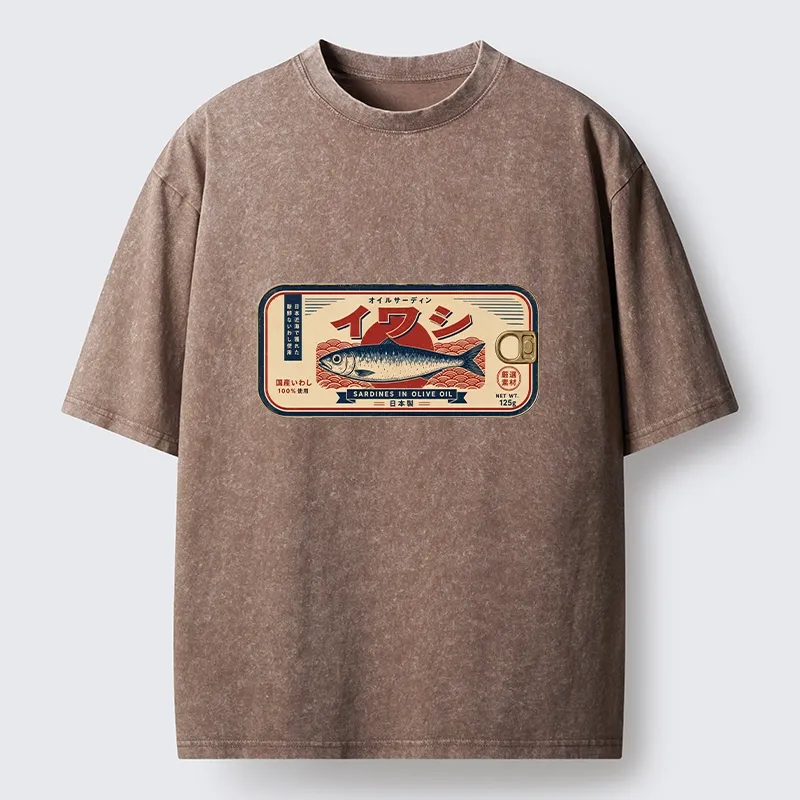 Tokyo-Tiger Vintage Japanese Sardine Can Art Washed T-Shirt