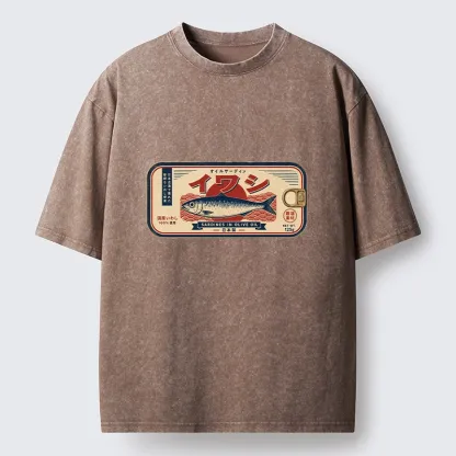 Tokyo-Tiger Vintage Japanese Sardine Can Art Washed T-Shirt