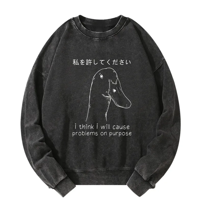 Tokyo-Tiger Stupid Goose Funny Washed Sweatshirt