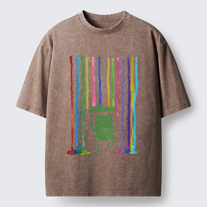 Tokyo-Tiger Frog Under The Rainbow Rain Washed T-Shirt