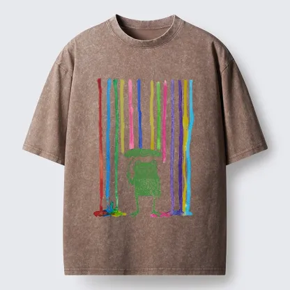 Tokyo-Tiger Frog Under The Rainbow Rain Washed T-Shirt