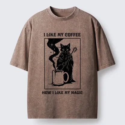 Tokyo-Tiger Wizard Cat Brewing Magic Coffee Washed T-Shirt