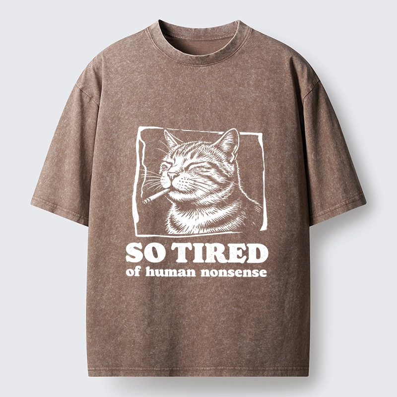 Tokyo-Tiger Cat Tired Of All Human Nonsense Washed T-Shirt