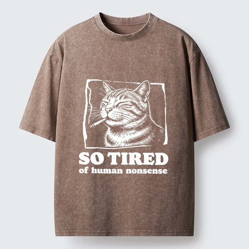 Tokyo-Tiger Cat Tired Of All Human Nonsense Washed T-Shirt Sale