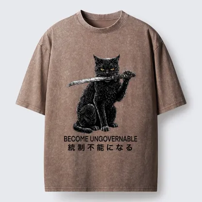 Tokyo-Tiger Black Cat Chaos Mode On Washed T-Shirt