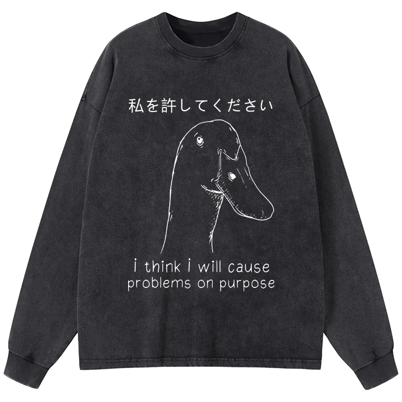 Tokyo-Tiger Stupid Goose Funny Washed Long Sleeve T-Shirt