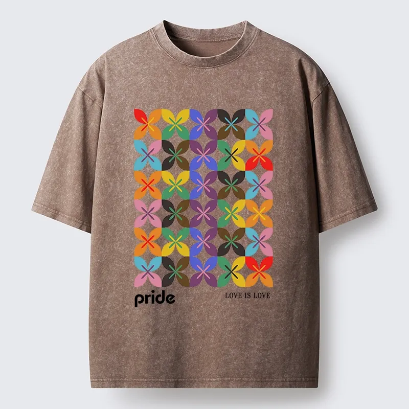 Tokyo-Tiger Pride Geometric Flower Pattern Washed T-Shirt