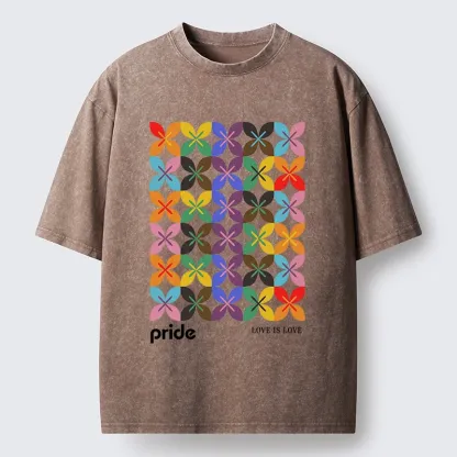 Tokyo-Tiger Pride Geometric Flower Pattern Washed T-Shirt
