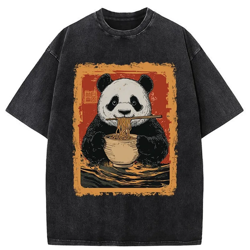 Tokyo-Tiger Ramen Lover Panda Washed T-Shirt Sale