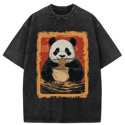 Tokyo-Tiger Ramen Lover Panda Washed T-Shirt