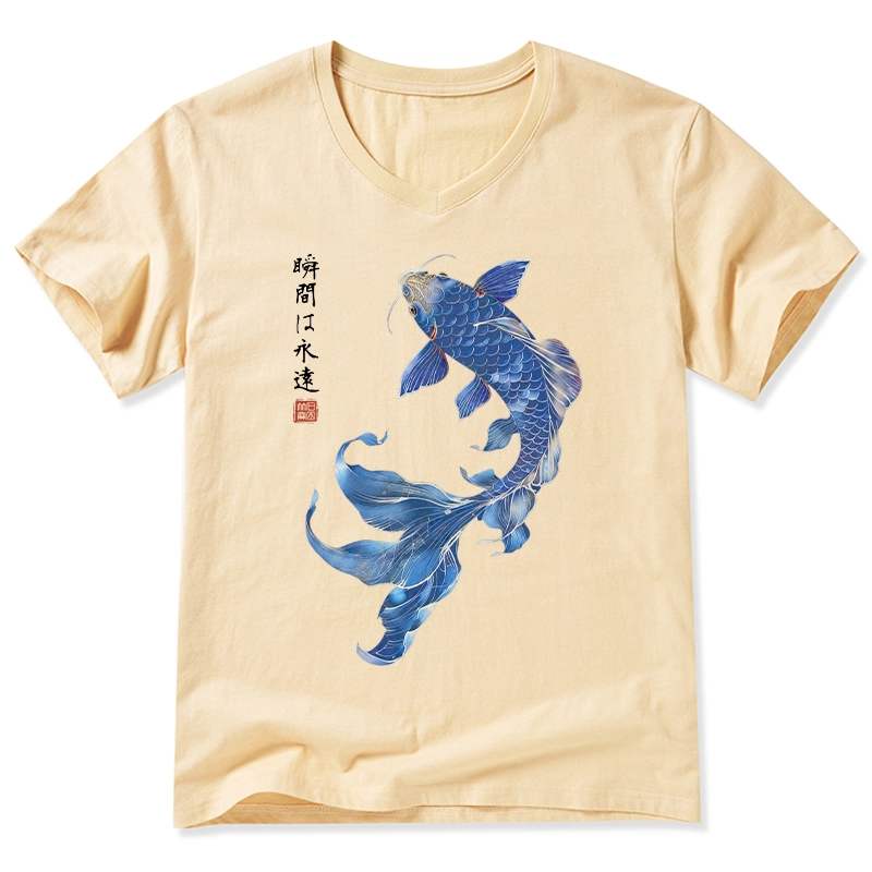 Tokyo-Tiger Lucky Blue Koi Fish Art V-Neck Classic T-Shirt
