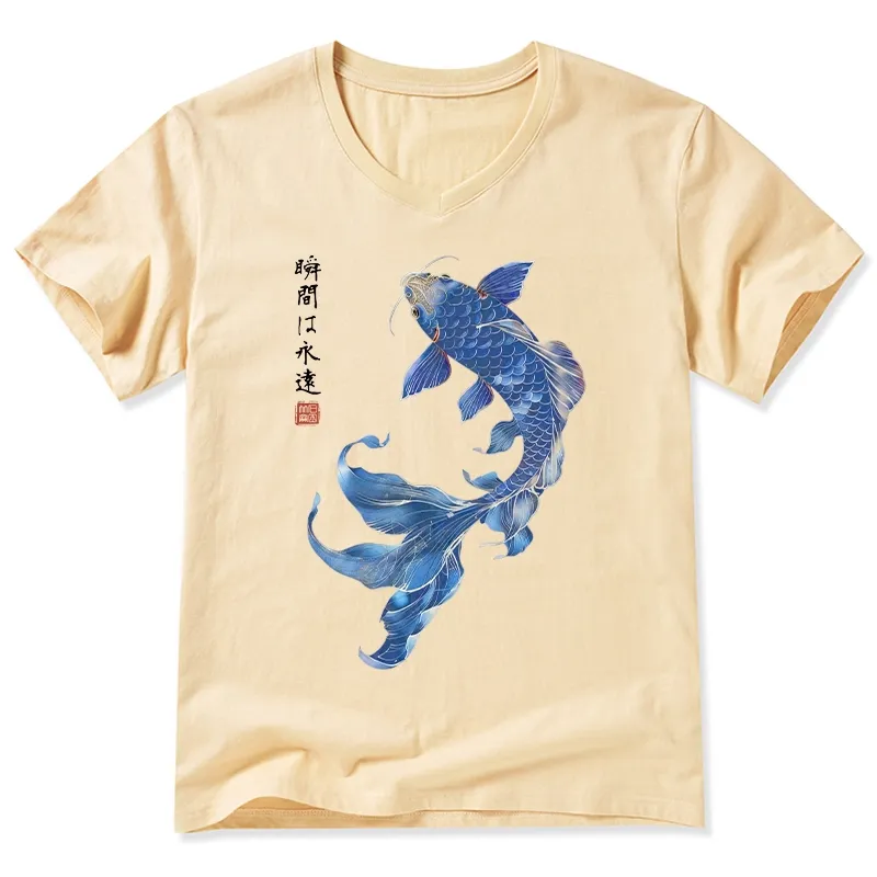 Tokyo-Tiger Lucky Blue Koi Fish Art V-Neck Classic T-Shirt