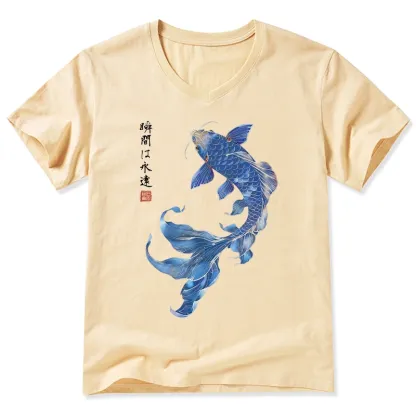 Tokyo-Tiger Lucky Blue Koi Fish Art V-Neck Classic T-Shirt